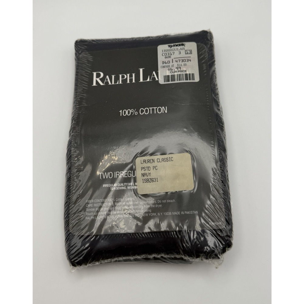 Ralph Lauren Vintage Irregular Pillowcases Set of 2 Navy Blue Cotton NEW
